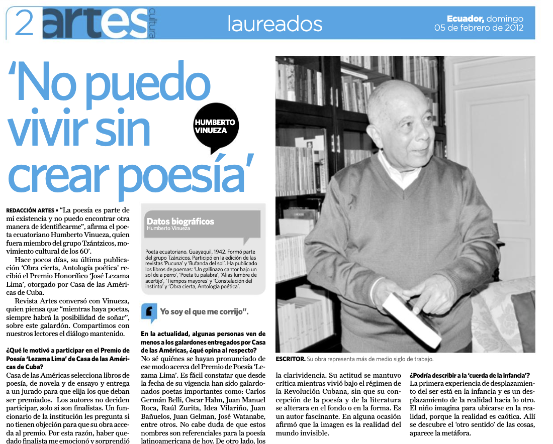 Entrevista en Revsita Artes del Diario La Hora